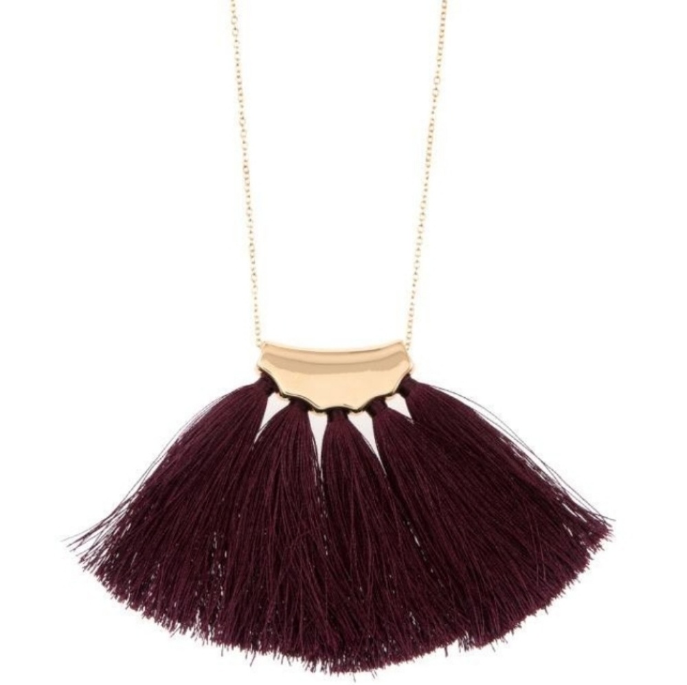 Long Burgundy or Black Tassel Pendant Necklace